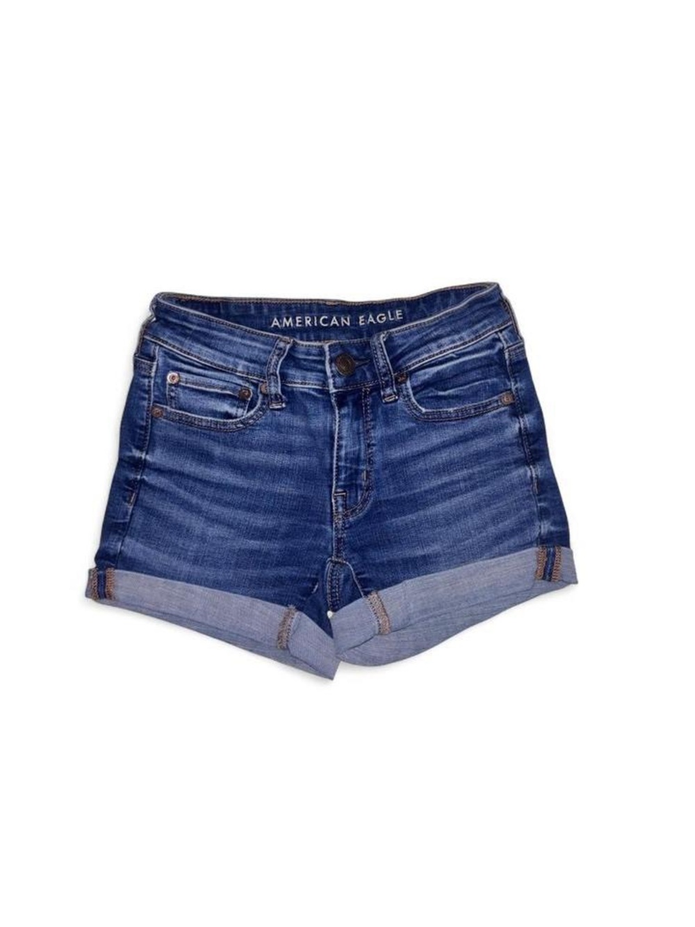 AE American Eagle Cuffed Blue Jean Midi Shorts Stretch